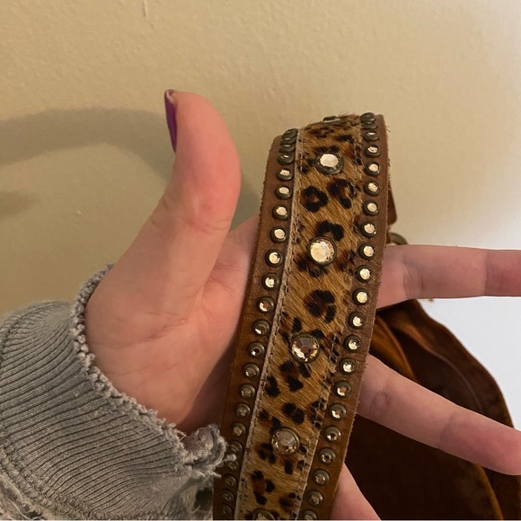 Leatherock Suede Cheetah Studded Shoulder Bag - Picture 2 of 4